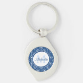 Stilvolles Monogramm für blaue und weiße Herzen mi Schlüsselanhänger (Vorderseite)