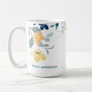 Stilvolles Monogramm Gelb & Blau Wasserfarbe flora Kaffeetasse