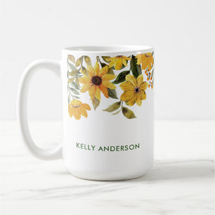 Stilvolles Monogramm Gelbe Wasserfarbe floral Kaffeetasse
