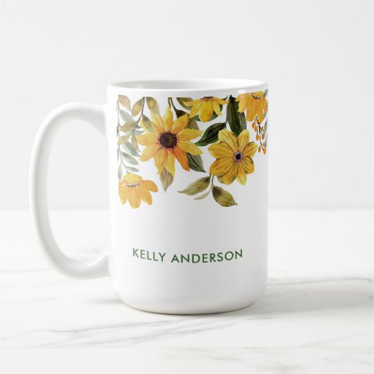 Stilvolles Monogramm Gelbe Wasserfarbe floral Kaffeetasse (Links)
