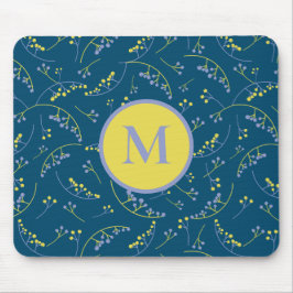 Stilvolles, monogramm-gelbes Lillac-Beerenmuster Mousepad