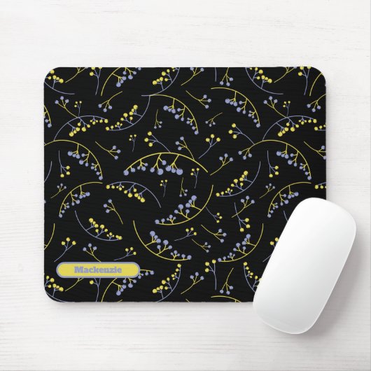 Stilvolles, monogramm-gelbes Lillac-Beerenmuster Mousepad (Mit Mouse)