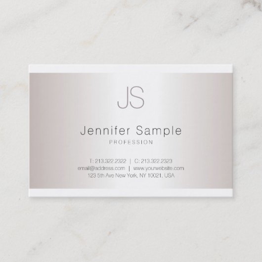 Stilvolles Monogramm-glattes Entwurfs-Salon-Silber Visitenkarte (Vorderseite)