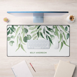 Stilvolles Monogramm Grünzeug Wasserfarbe Blumende Schreibtischunterlage