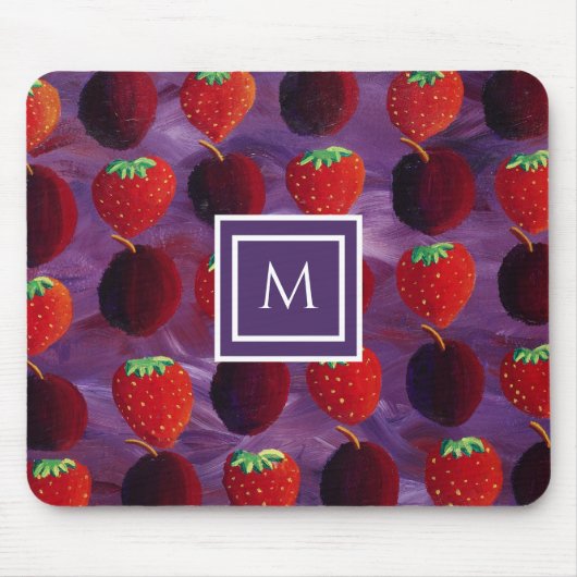 Stilvolles Monogramm Initial Pflaumen und Erdbeere Mousepad (Vorne)
