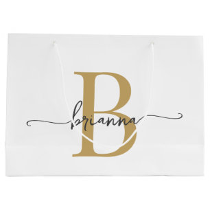 Stilvolles Monogramm Initiale Skript Modern Weißgo Große Geschenktüte