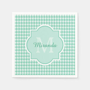Stilvolles Monogramm Mintgrün Houndstooth mit Name Serviette