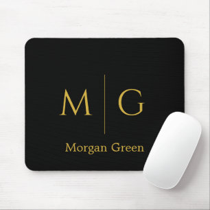 Stilvolles Monogramm mit Namensdesign Schwarz Mousepad