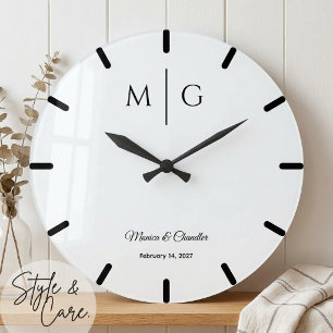 Stilvolles Monogramm mit Paarnamen Elegant Große Wanduhr