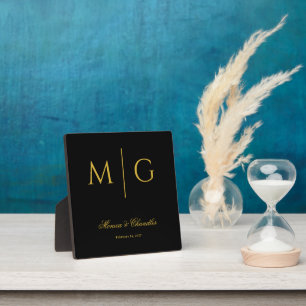 Stilvolles Monogramm mit Paarnamen Modern Schwarz Fotoplatte