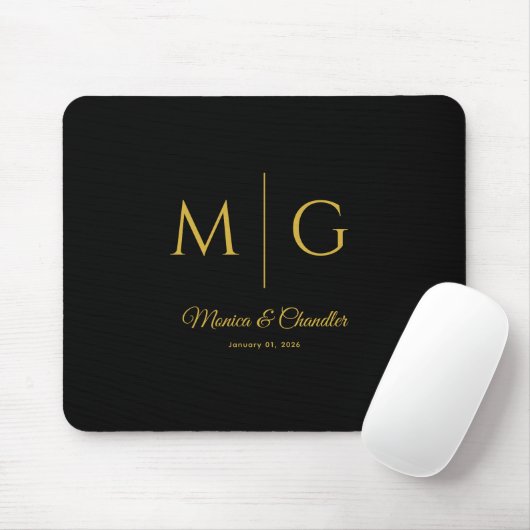 Stilvolles Monogramm mit Paarnamen Schwarz Mousepad (Mit Mouse)