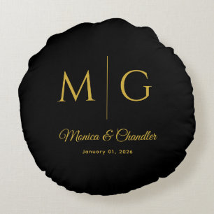 Stilvolles Monogramm mit Paarnamen Schwarz Rundes Kissen