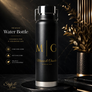 Stilvolles Monogramm mit Paarnamen Schwarz Trinkflasche