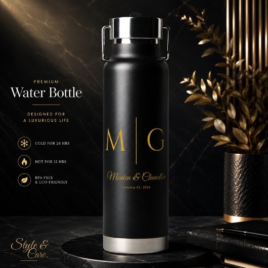 Stilvolles Monogramm mit Paarnamen Schwarz Trinkflasche
