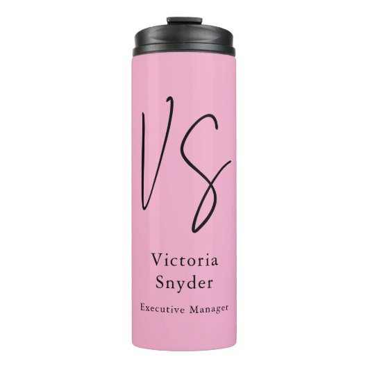Stilvolles Monogramm Professional Hellrosa Thermosbecher (Vorderseite)