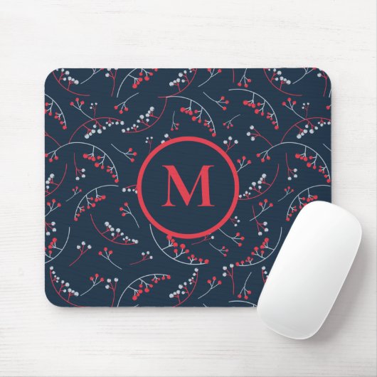 Stilvolles, monogramm rotes Blaubeermuster Mousepad (Mit Mouse)