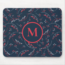 Stilvolles, monogramm rotes Blaubeermuster Mousepad