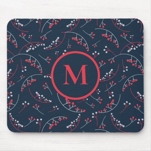 Stilvolles, monogramm rotes Blaubeermuster Mousepad (Vorne)