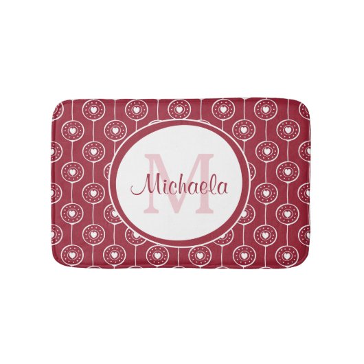 Stilvolles Monogramm Rotes und Weißes Herz mit Nam Badematte (Vorderseite)