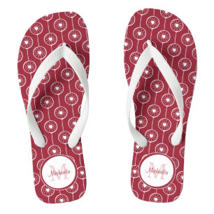Stilvolles Monogramm Rotes und Weißes Herz mit Nam Badesandalen
