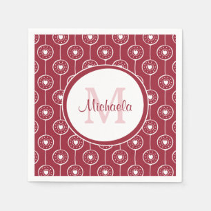 Stilvolles Monogramm Rotes und Weißes Herz mit Nam Serviette