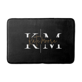 Stilvolles Monogramm Schwarz Gold Schrift Elegant Badematte