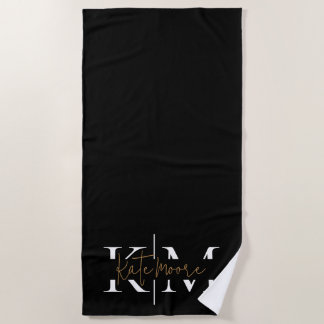 Stilvolles Monogramm Schwarz Gold Schrift Elegant Strandtuch