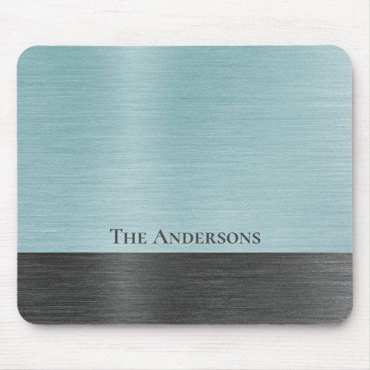 Stilvolles Monogramm Teal Grau Metallisch Mousepad (Vorne)