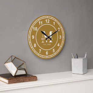 Stilvolles Monogramm Vintage Gold Benutzerdefinier Große Wanduhr