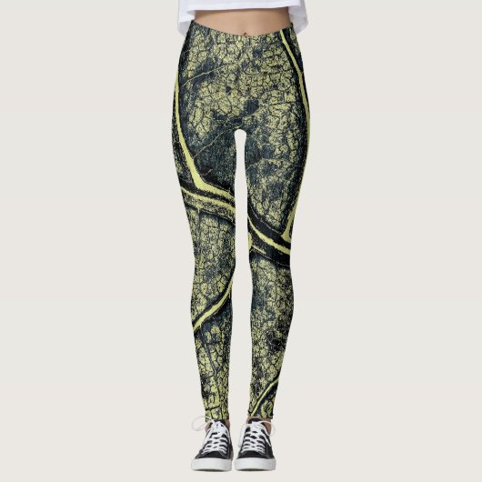 Stilvolles Moss Green Leaf Leggings (Vorderseite)