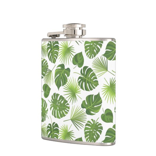 Stilvolles Muster für grüne tropische Blätter Flachmann (Links)