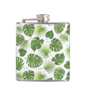 Stilvolles Muster für grüne tropische Blätter Flachmann (Vorderseite)