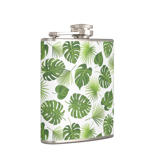 Stilvolles Muster für grüne tropische Blätter Flachmann (Rechts)