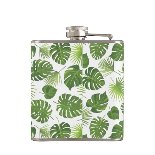 Stilvolles Muster für grüne tropische Blätter Flachmann (Rückseite)