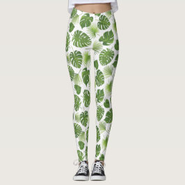 Stilvolles Muster für grüne tropische Blätter Leggings
