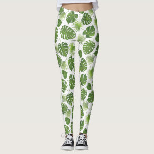 Stilvolles Muster für grüne tropische Blätter Leggings