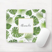 Stilvolles Muster für grüne tropische Blätter Mousepad (Mit Mouse)