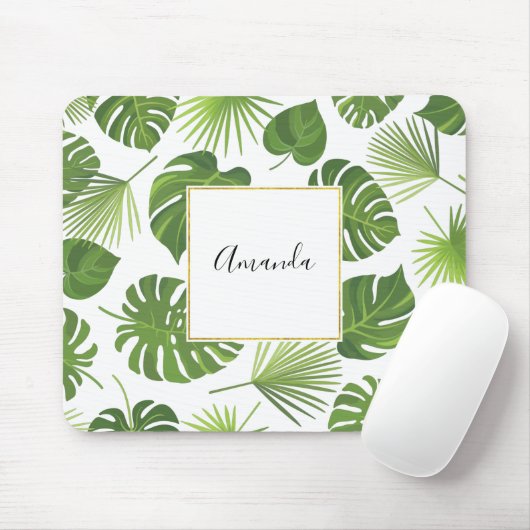 Stilvolles Muster für grüne tropische Blätter Mousepad (Mit Mouse)