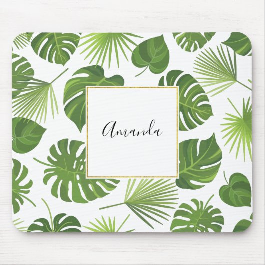 Stilvolles Muster für grüne tropische Blätter Mousepad (Vorne)