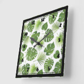 Stilvolles Muster für grüne tropische Blätter Quadratische Wanduhr (Winkel)