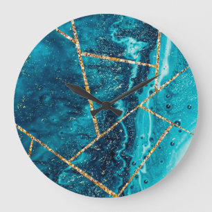 Stilvolles Navy Blau Gold Achat Geode Chic Monogra Große Wanduhr