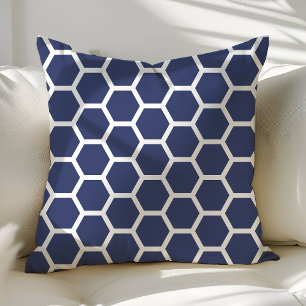 Stilvolles Navy Blau Honigwaben-Muster Kissen