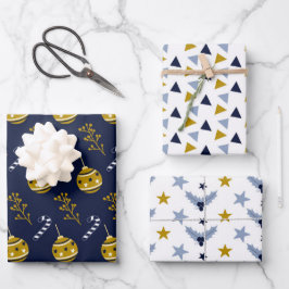Stilvolles Navy Blue Weihnachtsthema Mix Trio Geschenkpapier Set