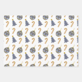 Stilvolles Navy Spot Christmas Bauble Mix Trio Geschenkpapier Set (Vorderseite)