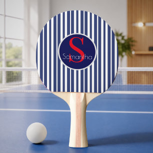 Stilvolles navyblaues rotes gestreiftes initiales tischtennis schläger