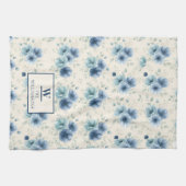 Stilvolles navyblaues Wasserfarben-Blumen-Monogram Geschirrtuch (Horizontal)