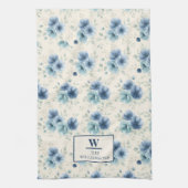 Stilvolles navyblaues Wasserfarben-Blumen-Monogram Geschirrtuch (Vertikal)