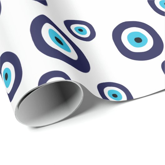 Stilvolles Nazar Navy Blue und Aqua Evil Eye Muste Geschenkpapier (Rolleneckpunkt)
