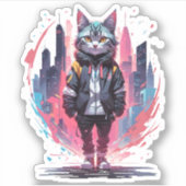 Stilvolles Niedliches Cat Design Aufkleber (Vorderseite)