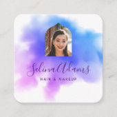 Stilvolles Ombre Blue Pink Watercolor Foto Abstrak Quadratische Visitenkarte (Vorderseite)